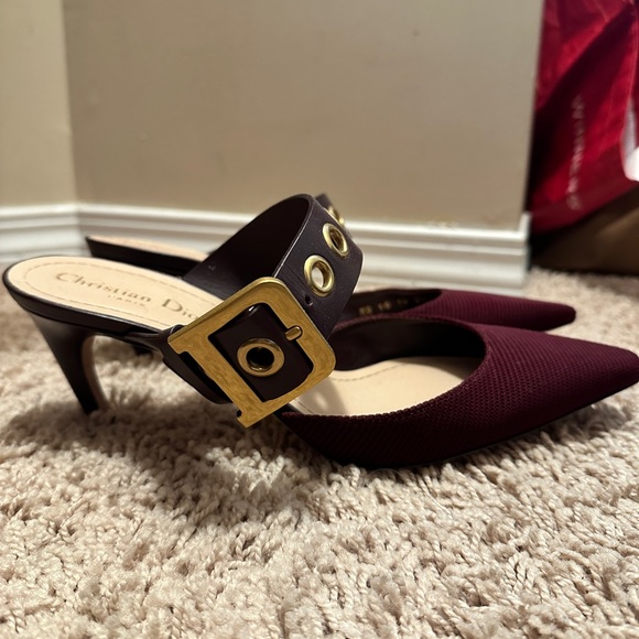 Authentic Dior burgundy technical fabric and leather mules heels - Picture 2 of 9
